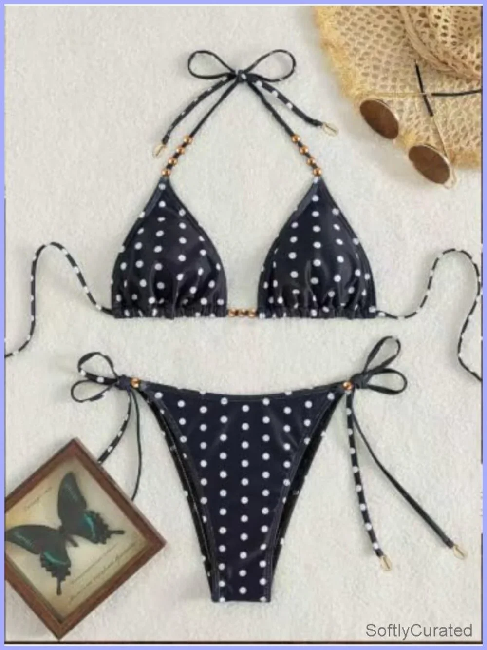 Ribbed Two Piece Adjustable Triangle Shoulder Strap Bikini Set Sexy Bathing